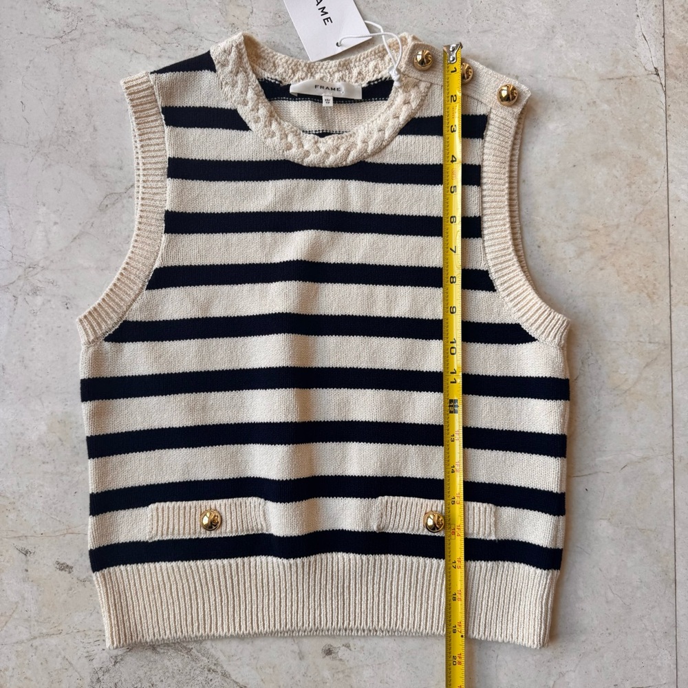 Frame The Harbor Vest Stripped Sleeveless Knit Top - Navy and Cream size XS - Picture 10 of 14